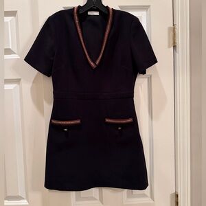 Sandro Black Mini Dress with Red Trim size 38